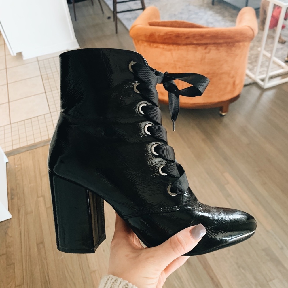 Lace up patent leather booties